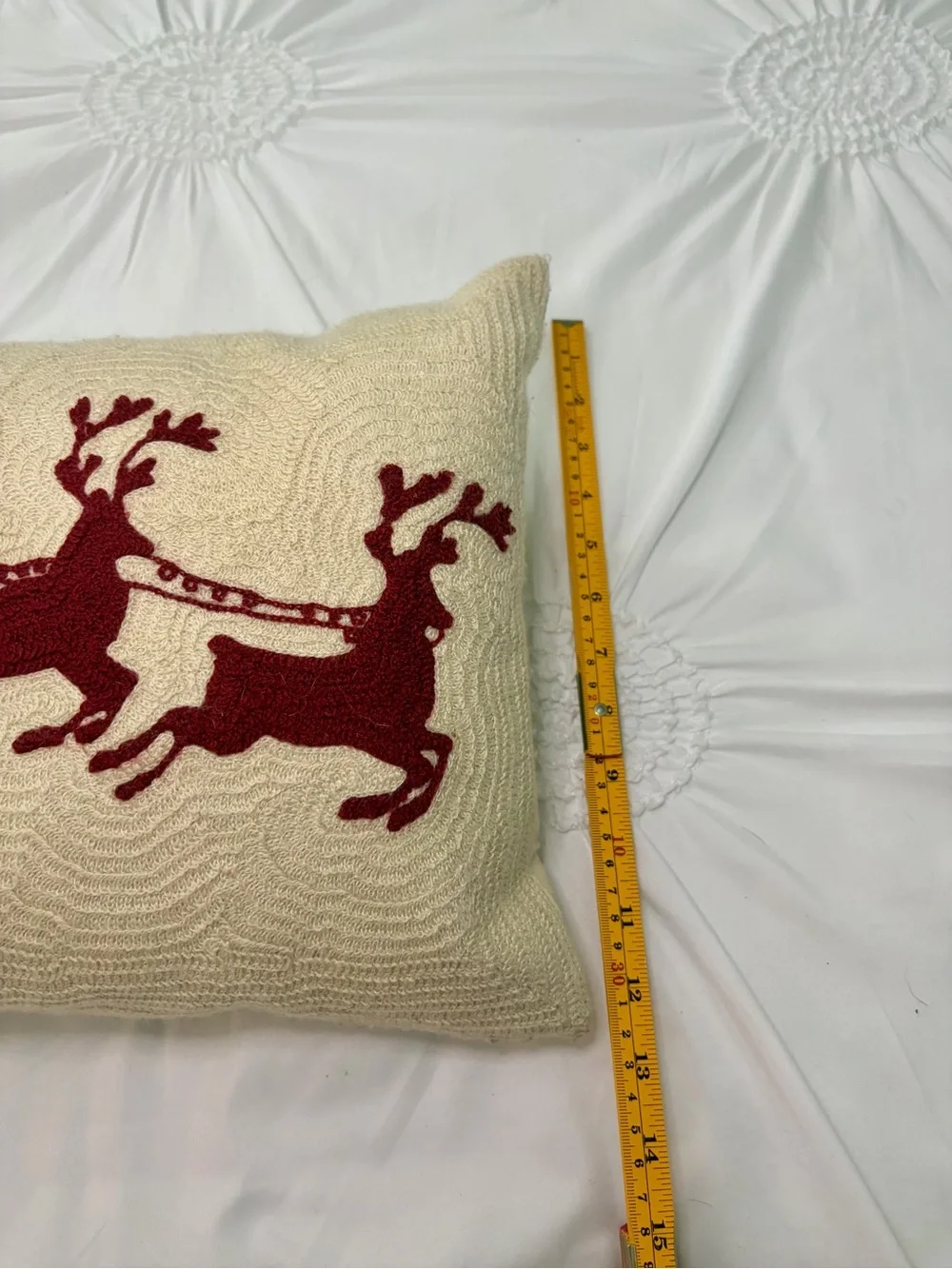 Pottery Barn Embroidered Santa Sleigh Reindeer Holiday Wool Blend Lumbar Pillow